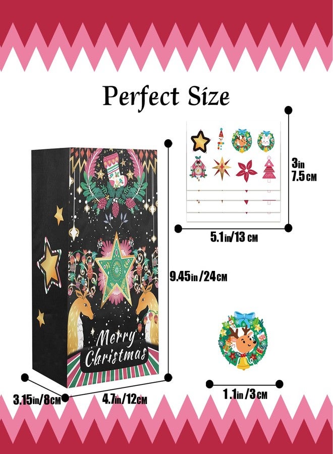 qiqee Christmas Treat Paper Bags Black Mini Xmas Party Candy Goodie Snack Bags (32Pcs Stickers 5"x3"x9.5") - Image 5